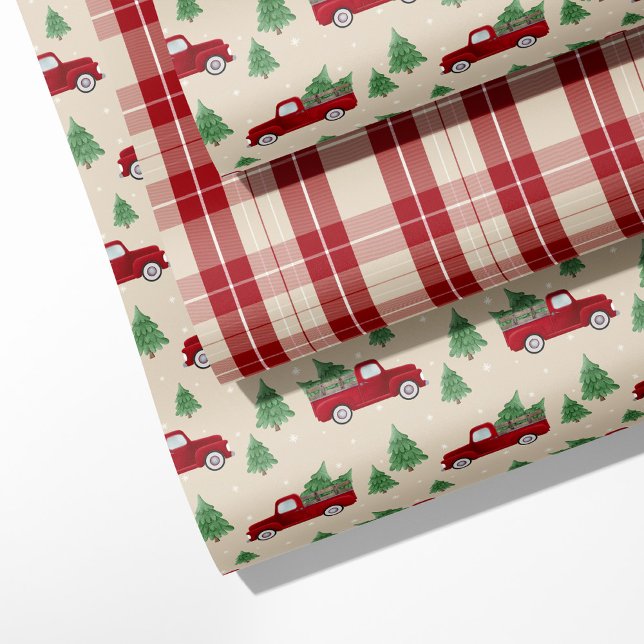 Hoja De Papel De Regalo Rustic Red Truck & Christmas Plaid  (Subido por el creador)