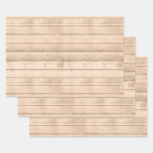 Hoja De Papel De Regalo Rustic Tan Wood (Set)