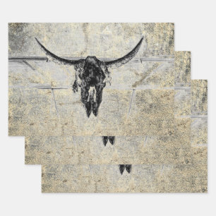 Hoja De Papel De Regalo Rustic Western Cow Skull Black Texpage