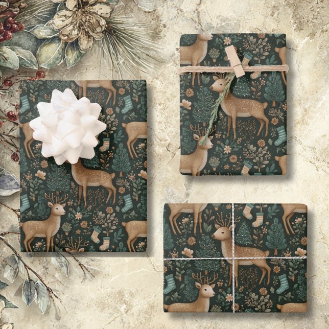 Hoja De Papel De Regalo Rustic Woodland Deer & Christmas Pine Tree  (Subido por el creador)