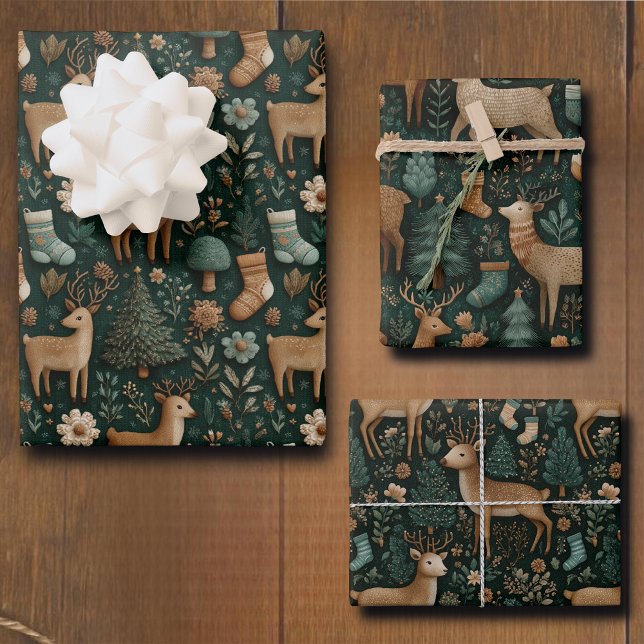 Hoja De Papel De Regalo Rustic Woodland Deer & Christmas Pine Tree  (Subido por el creador)