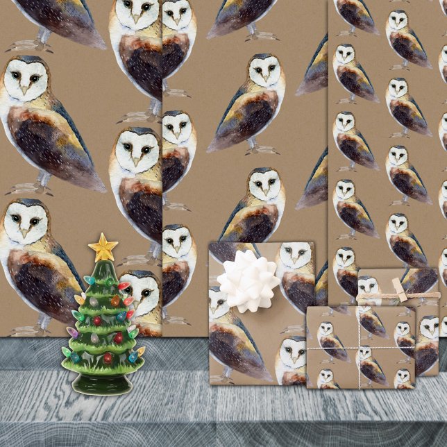 Hoja De Papel De Regalo Rústica Kraft Elegant Barn Owl (Rustic Kraft Elegant Barn Owl Christmas Holiday Gift Wrapping Paper Sheets Trio)