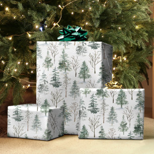 Hoja De Papel De Regalo Rústico invierno acuático de pinos