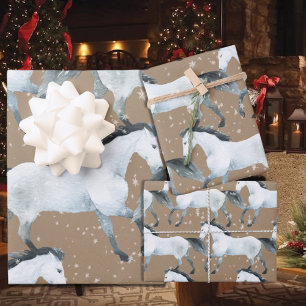 Hoja De Papel De Regalo Rústico Kraft Elegante caballo blanco nevado