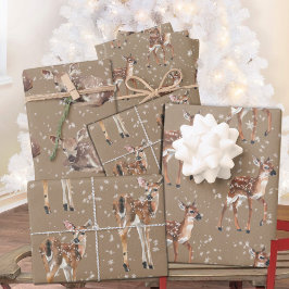 Hoja De Papel De Regalo Rústico Kraft Winter Baby Doe Reindee Snowflakes