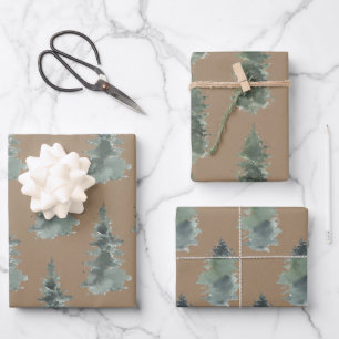 Hoja De Papel De Regalo Rústico Kraft Winter Woodland Blue SpruceTrees