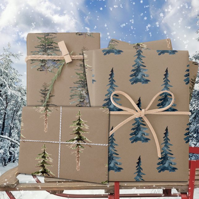 Hoja De Papel De Regalo Rústico Kraft Winter Woodland Spruce Cedar Pine (Rustic Kraft Winter Woodland Spruce Cedar Pine Christmas Holiday Gift Wrapping Paper Sheets Trio
)