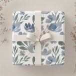 Hoja De Papel De Regalo Rústico Patrón de acuarela floral azul turbio<br><div class="desc">Este es un diseño original de acuarela creado en nuestro estudio. Las delicadas flores azules polvorientas contrastan maravillosamente con los elementos verdes del follaje. Ideal para bodas,  aniversarios,  cumpleaños y más.</div>