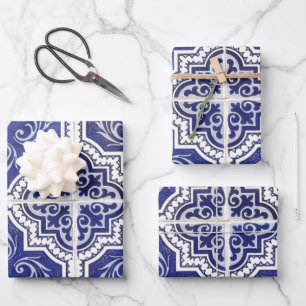 Hoja De Papel De Regalo Rústico Patrón de mosaicos portugueses vintage - A