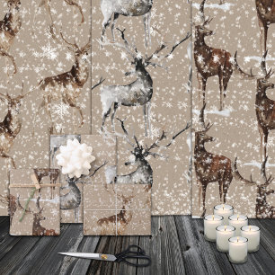 Hoja De Papel De Regalo Rústico reno Kraft deja grandes cuernos