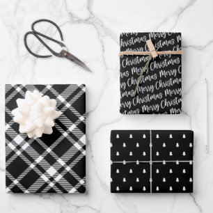 Hoja De Papel De Regalo Rústico Tartán negro saborea un patrón navideñ