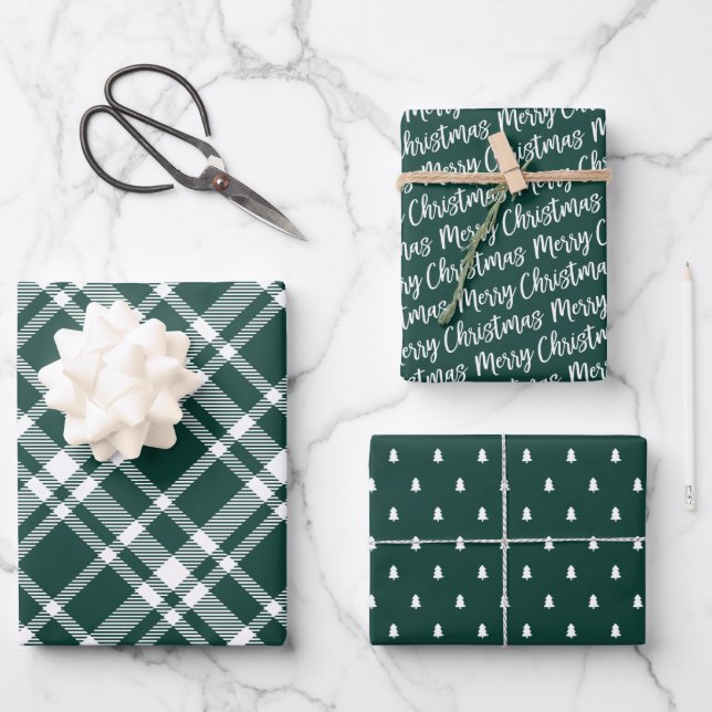 Hoja De Papel De Regalo Rústico Tartán verde juega patrón navideño (Anverso)