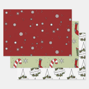 Hoja De Papel De Regalo Rústicos Navidades de campo con copas de nieve dan