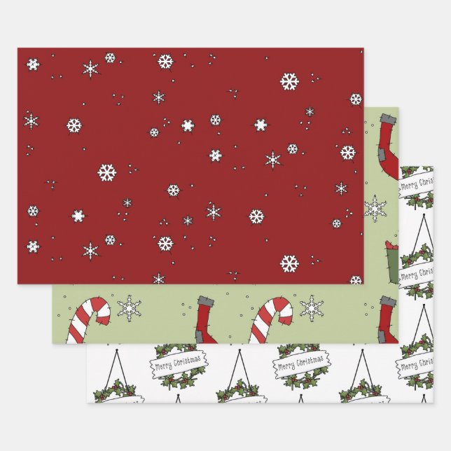 Hoja De Papel De Regalo Rústicos Navidades de campo con copas de nieve dan (Set)