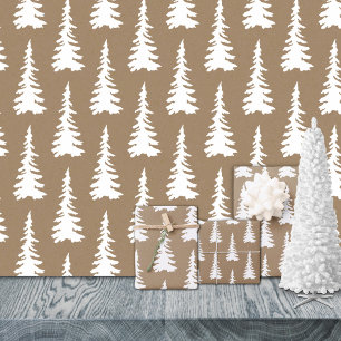 Hoja De Papel De Regalo Rústicos Navidades de Kraft White Woodland spruce