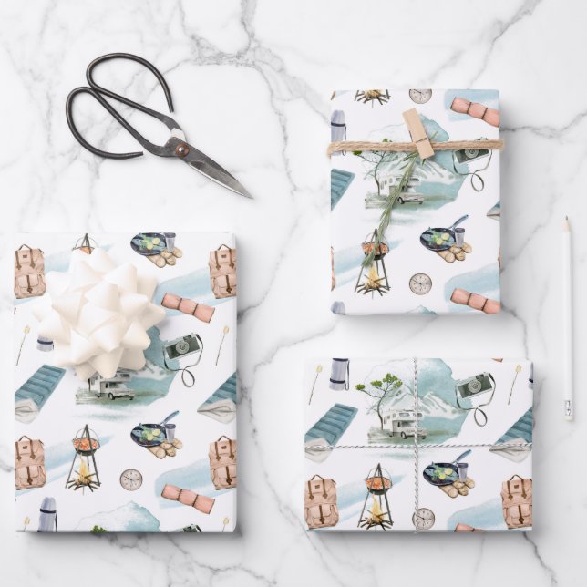 Hoja De Papel De Regalo RV Truck Camper Forest Adventure Camping Pattern (Anverso)