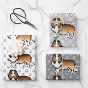 Hoja De Papel De Regalo Sable Rough Collie Cute Cartog Pattern Dog