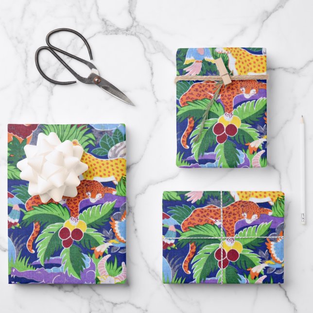 Hoja De Papel De Regalo Safari Animals, patrón colorido, (Anverso)