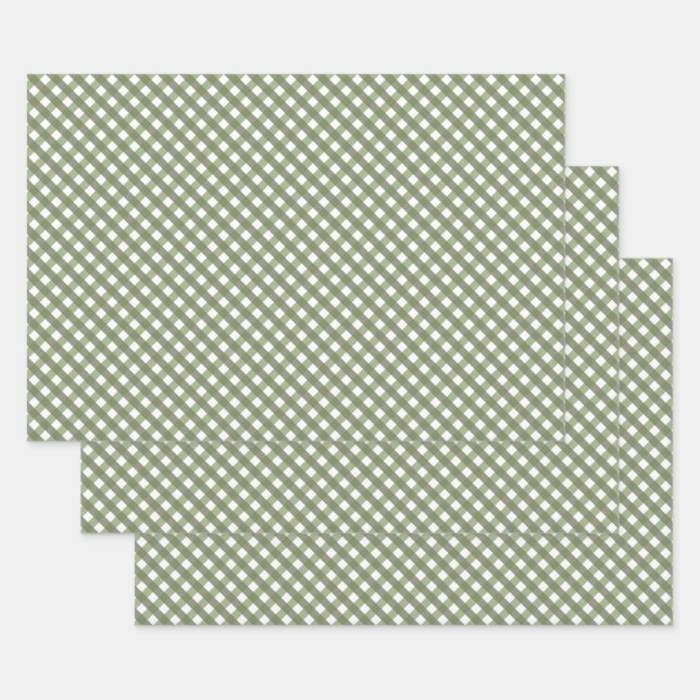Hoja De Papel De Regalo Sage Green Gingham Patterned (Set)