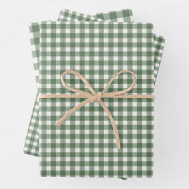 Hoja De Papel De Regalo Sage Green Gingham Plaid Christmas