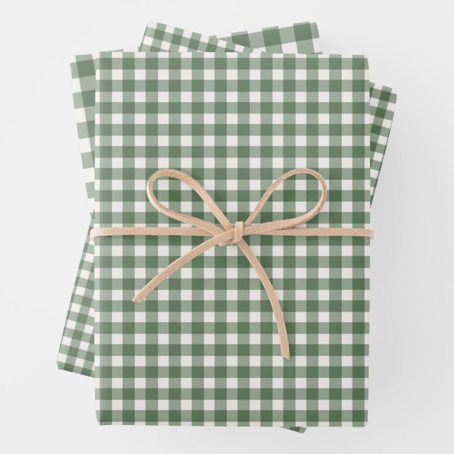 Hoja De Papel De Regalo Sage Green Gingham Plaid Christmas (In situ)