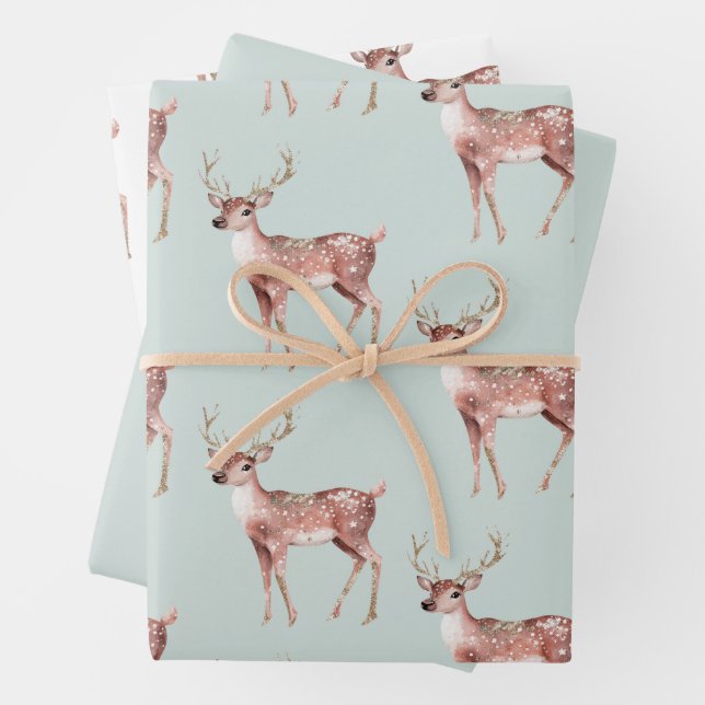 Hoja De Papel De Regalo Sage Green Navidades Deer (In situ)