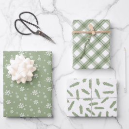 Hoja De Papel De Regalo Sage Green Snowflakes Pine Plastic Patterns