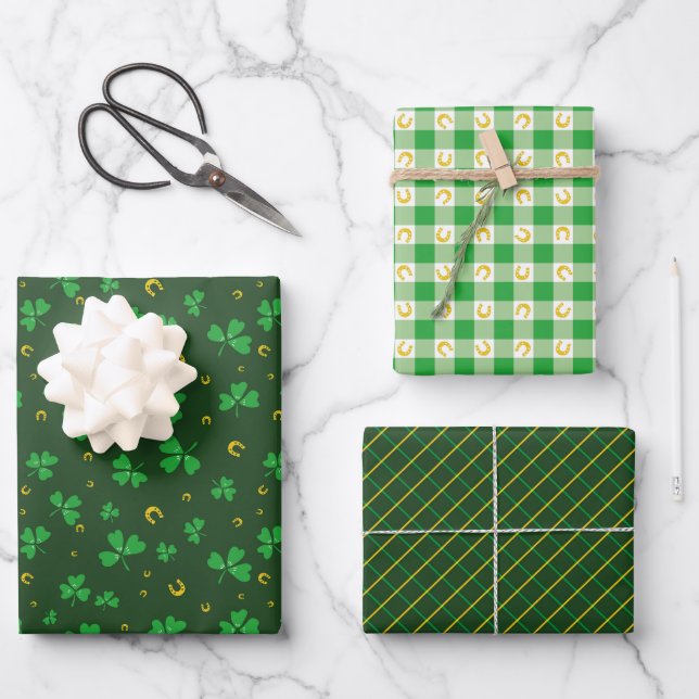 Hoja De Papel De Regalo Saint Patricks Day Shamrock & Lucky Charms Green (Anverso)