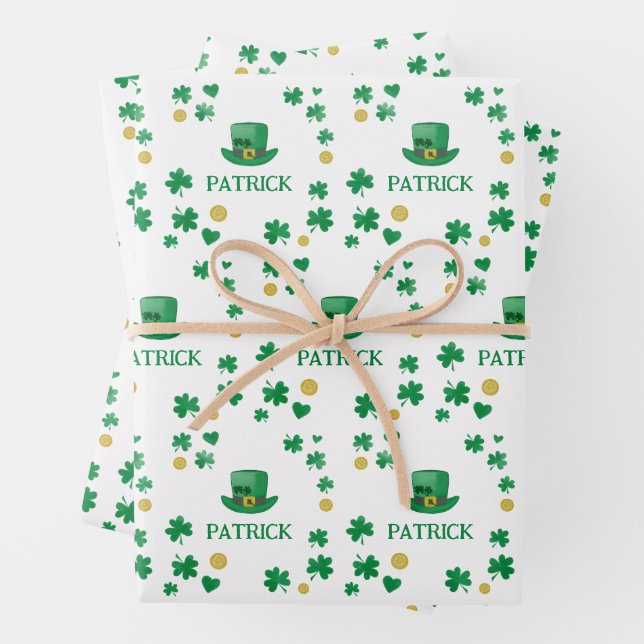 Hoja De Papel De Regalo Saint Patricks Personalizado Leprechaun Clover (In situ)