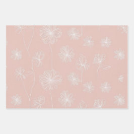 Hoja De Papel De Regalo Salmon rosa con un delicado floral vintage blanco