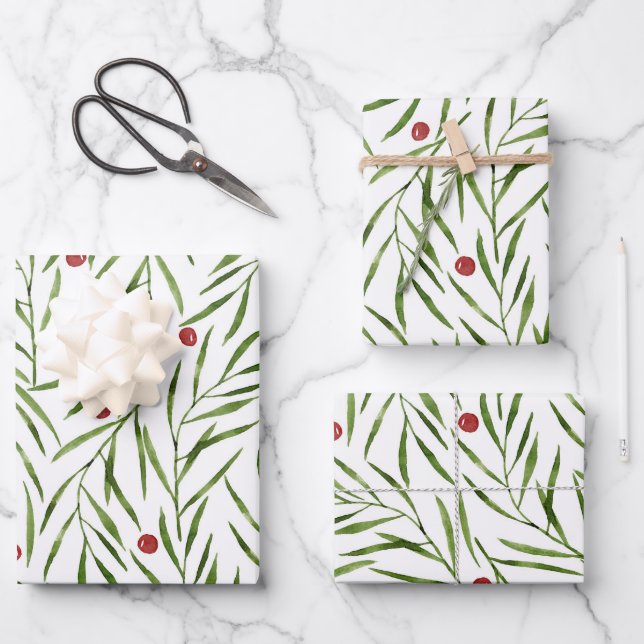 Hoja De Papel De Regalo Saltos acuáticos y invierno de Berries   (Anverso)