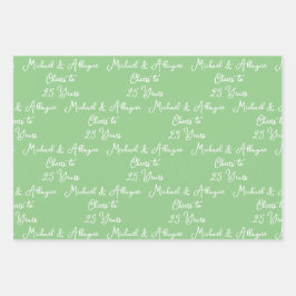 Hoja De Papel De Regalo Saludos a los 25 años de Edad Verde 25 Aniversario