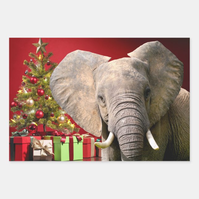 Hoja De Papel De Regalo Saludos de Navidad para elefantes (Anverso)