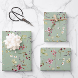 Hoja De Papel De Regalo Salvia floral verde de flor silvestre