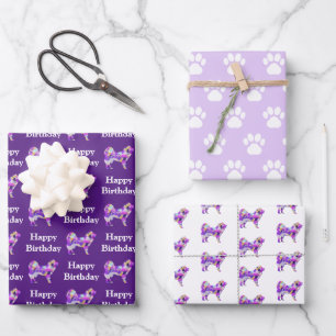 Hoja De Papel De Regalo Samoyong Dog Silhouette Purple Happy Birthday