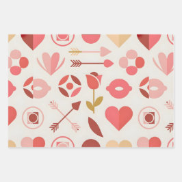 Hoja De Papel De Regalo San Valentín con lazos y corazones