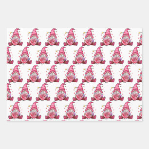 Hoja De Papel De Regalo San Valentín Gnomo Rosa