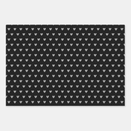 Hoja De Papel De Regalo San Valentín gris sobre negro y gris sobre blanco