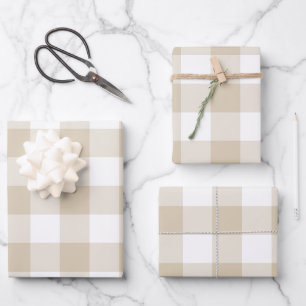 Hoja De Papel De Regalo Sand Beige Gingham Check Plaid Neutral Farmhouse
