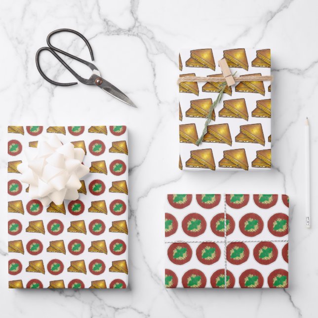 Hoja De Papel De Regalo Sándwich de queso asado y sopa de tomate (Anverso)