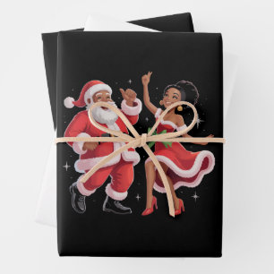 Hoja De Papel De Regalo Santa africano Sra Claus bailando Navidad american
