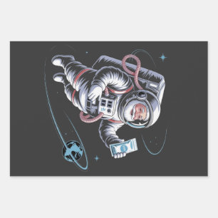 Hoja De Papel De Regalo Santa Astronauta con Traje Espacial Navideño Festi