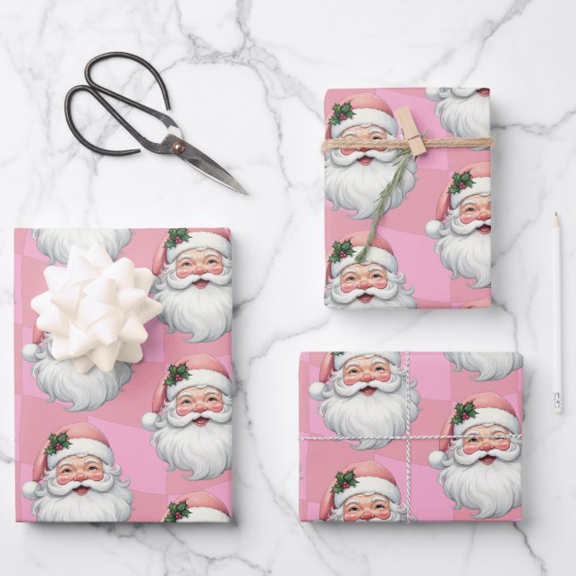 Hoja De Papel De Regalo Santa Bonito Navidad Rosa  (Anverso)