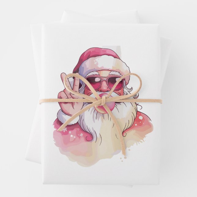 Hoja De Papel De Regalo Santa Claus Blowing Bubble Gum Pink Sunglasses  (In situ)