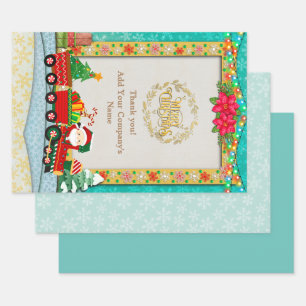 Hoja De Papel De Regalo Santa Claus en tren con regalos y árbol de Navidad