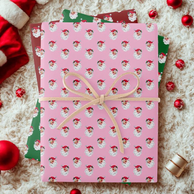 Hoja De Papel De Regalo Santa Claus Face Rojo Verde Rosa (Subido por el creador)