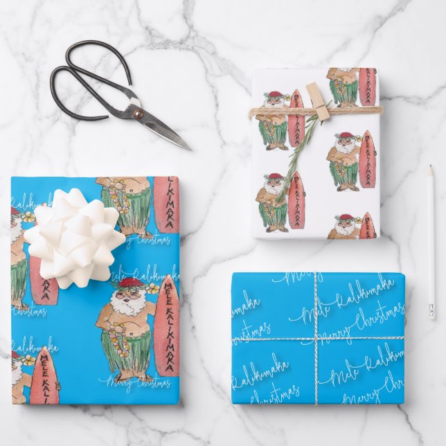 Hoja De Papel De Regalo Santa Claus hawaiano Mele Kalikimaka (Anverso)