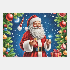 Hoja De Papel De Regalo Santa Claus se encuentra alegremente en una escena