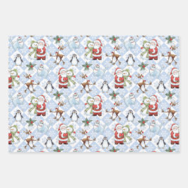 Hoja De Papel De Regalo Santa Claus, Snowman, Rudolph, Cat
