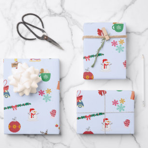 Hoja De Papel De Regalo Santa Cute de copas de invierno con nieve en árbol